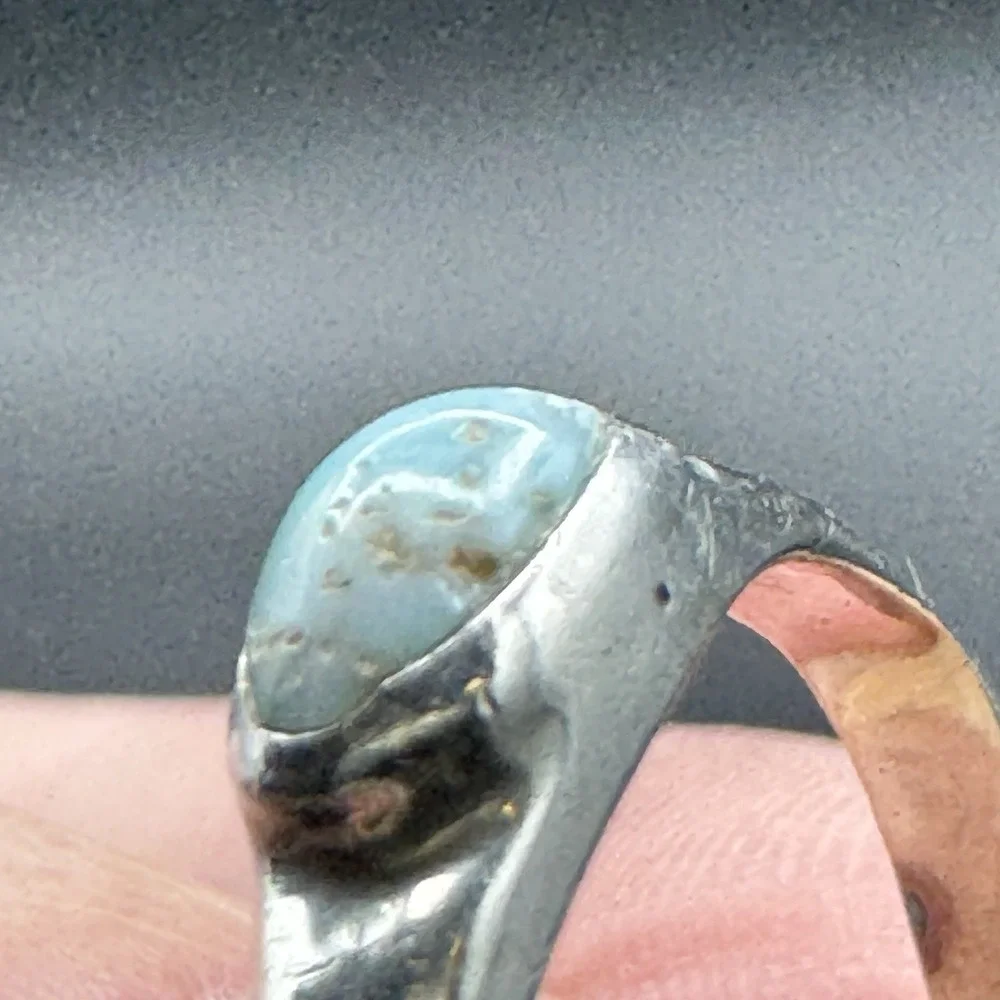 Larimar Sterling Silver Ring Size 8.25 925 Oval‎ Cabochon Caribbean Blue Stone